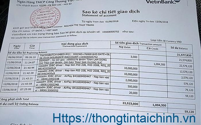 Bạn có biết bảng sao kê tài khoản ngân hàng Vietinbank là gì không?