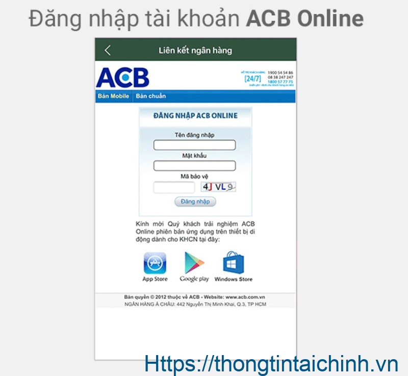 Đăng nhập vào hệ thống ACB online trên thiết bị