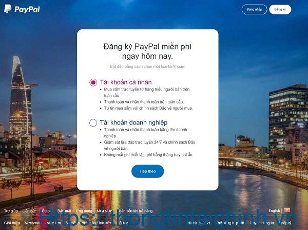 Cần đăng ký tài khoản PayPal nếu muốn sử dụng để thanh toán