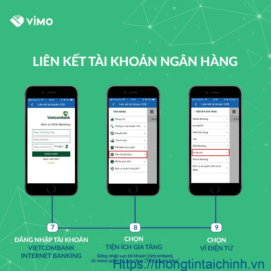 Các bước liên kết tài khoản ngân hàng với ví Vimo