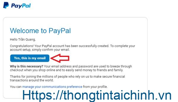 Vào Email để tiến hành xác thực tài khoản PayPal