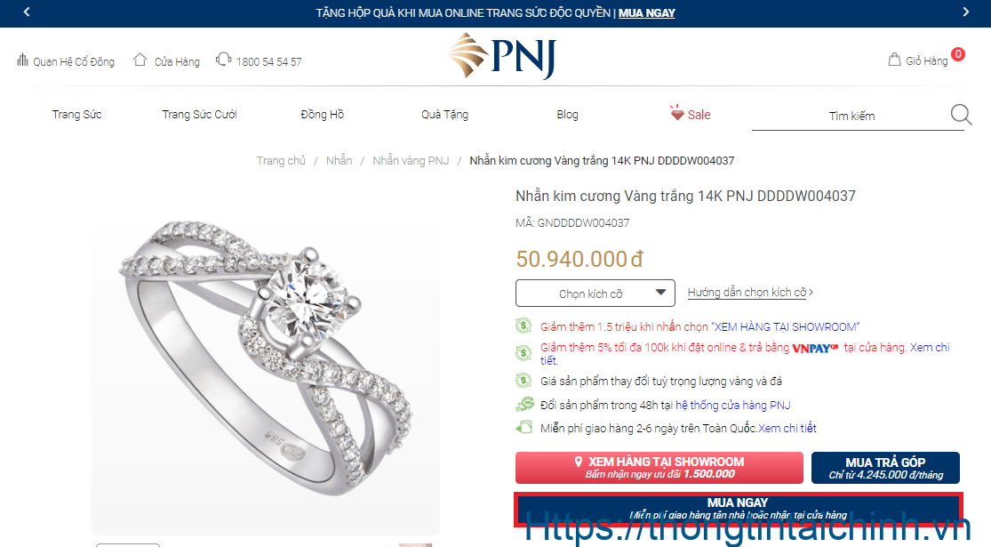 Bạn có thể mua vàng trên website của PNJ